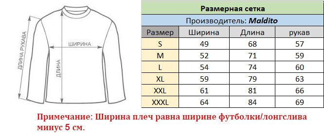 Размерная сетка Maldito